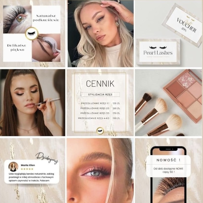 Przykładowa siatka na Instagram — salon rzęs